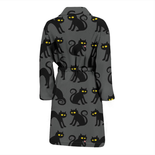 Black Cat Cute Print Pattern Men Bath Robe-JTAMIGO.COM