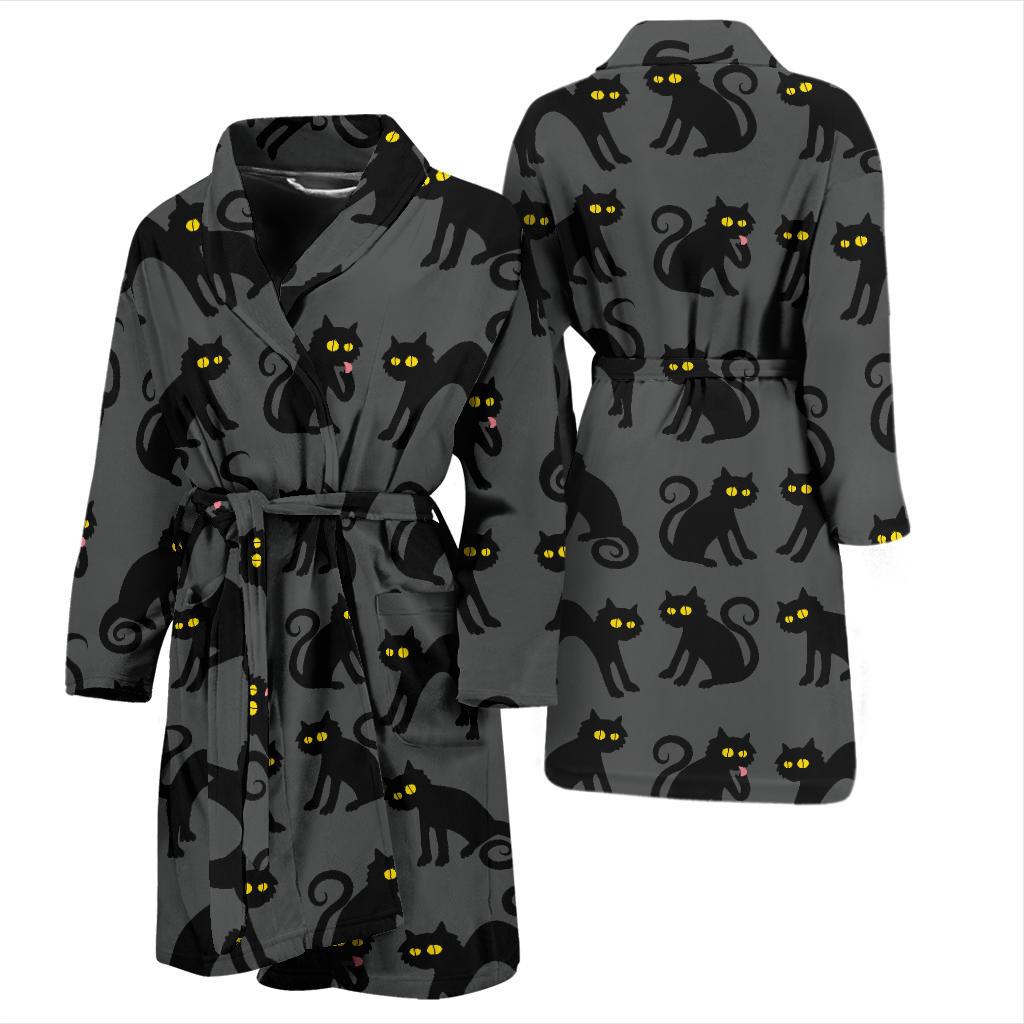 Black Cat Cute Print Pattern Men Bath Robe-JTAMIGO.COM