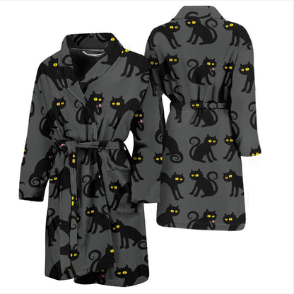 Black Cat Cute Print Pattern Men Bath Robe-JTAMIGO.COM