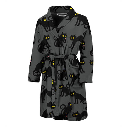 Black Cat Cute Print Pattern Men Bath Robe-JTAMIGO.COM