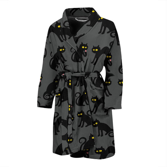 Black Cat Cute Print Pattern Men Bath Robe-JTAMIGO.COM