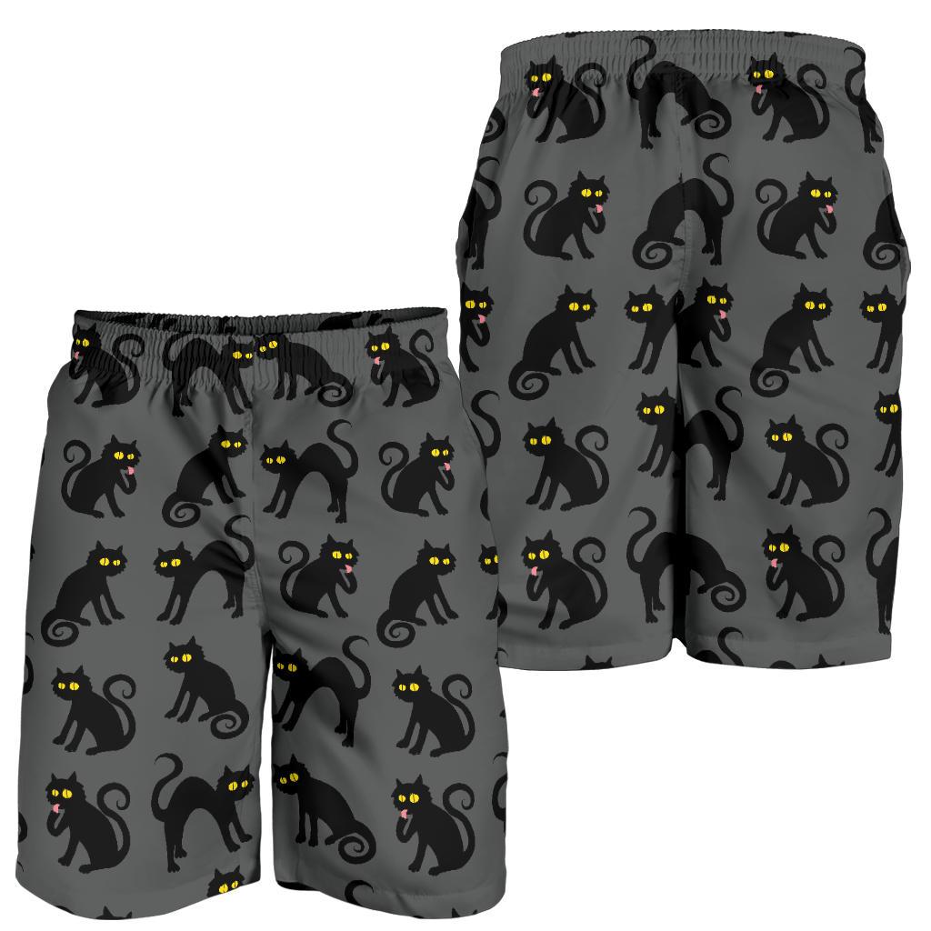 Black Cat Cute Print Pattern Mens Shorts-JTAMIGO.COM