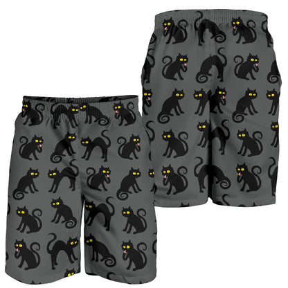 Black Cat Cute Print Pattern Mens Shorts-JTAMIGO.COM