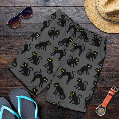 Black Cat Cute Print Pattern Mens Shorts-JTAMIGO.COM