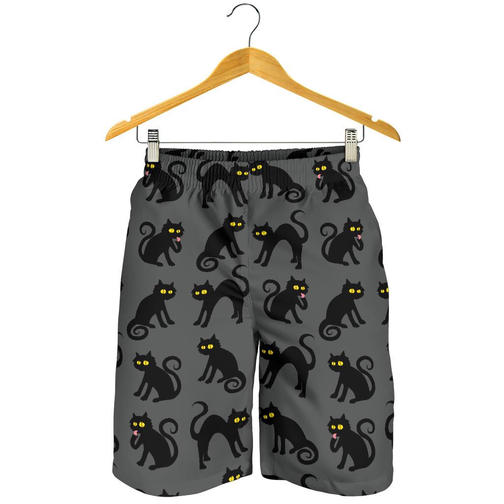 Black Cat Cute Print Pattern Mens Shorts-JTAMIGO.COM