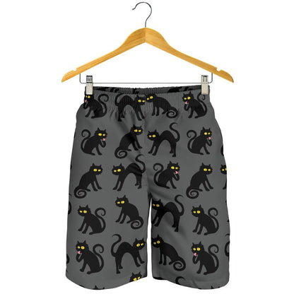 Black Cat Cute Print Pattern Mens Shorts-JTAMIGO.COM