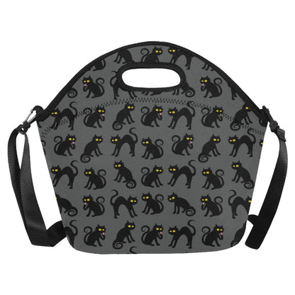 Black Cat Cute Print Pattern Neoprene Lunch Bag (Model 1669)(Large)-JTAMIGO.COM