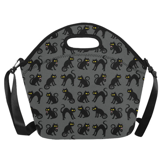 Black Cat Cute Print Pattern Neoprene Lunch Bag (Model 1669)(Large)-JTAMIGO.COM