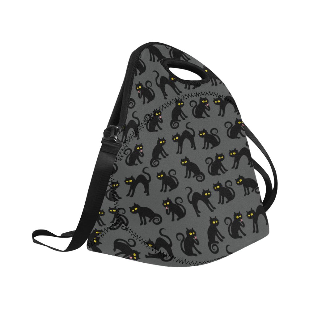 Black Cat Cute Print Pattern Neoprene Lunch Bag (Model 1669)(Large)-JTAMIGO.COM