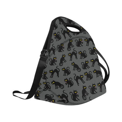 Black Cat Cute Print Pattern Neoprene Lunch Bag (Model 1669)(Large)-JTAMIGO.COM