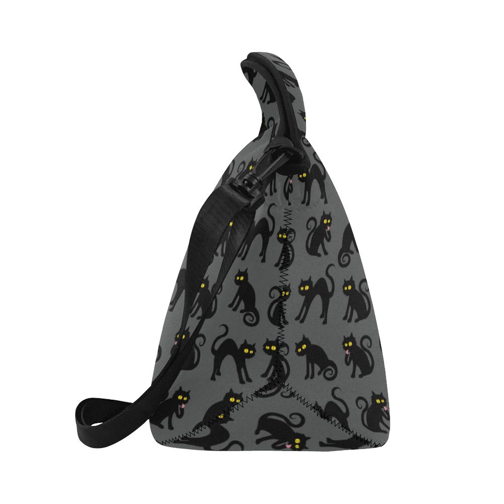 Black Cat Cute Print Pattern Neoprene Lunch Bag (Model 1669)(Large)-JTAMIGO.COM
