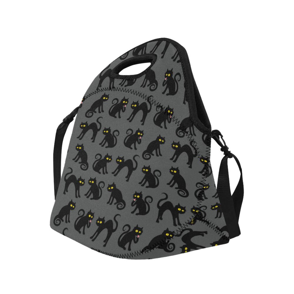 Black Cat Cute Print Pattern Neoprene Lunch Bag (Model 1669)(Large)-JTAMIGO.COM