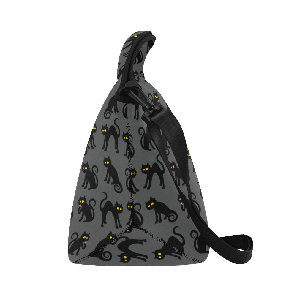 Black Cat Cute Print Pattern Neoprene Lunch Bag (Model 1669)(Large)-JTAMIGO.COM