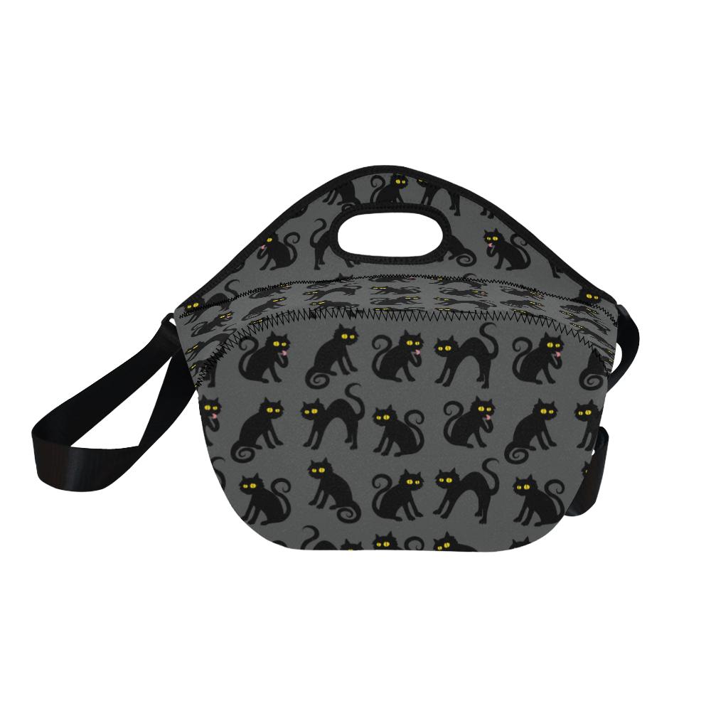 Black Cat Cute Print Pattern Neoprene Lunch Bag (Model 1669)(Large)-JTAMIGO.COM