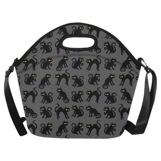 Black Cat Cute Print Pattern Neoprene Lunch Bag (Model 1669)(Large)-JTAMIGO.COM