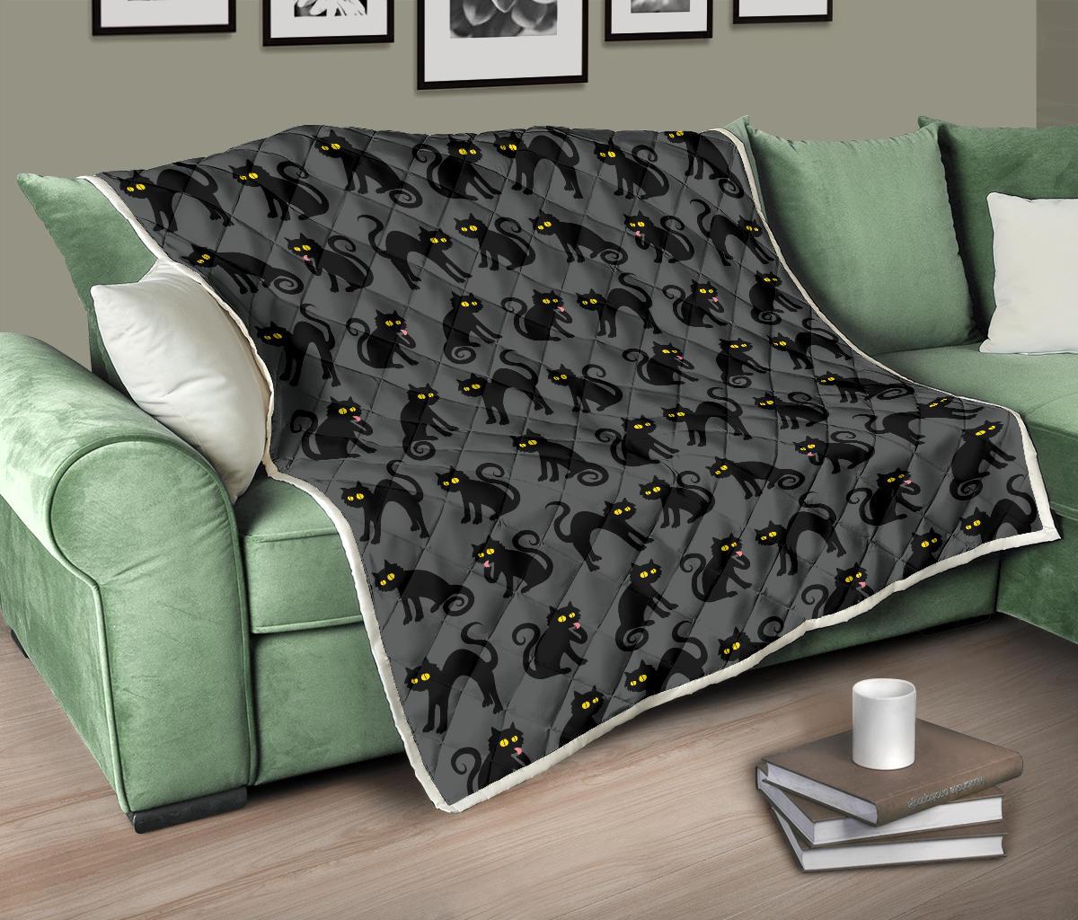 Black Cat Cute Print Pattern Premium Quilt-JTAMIGO.COM