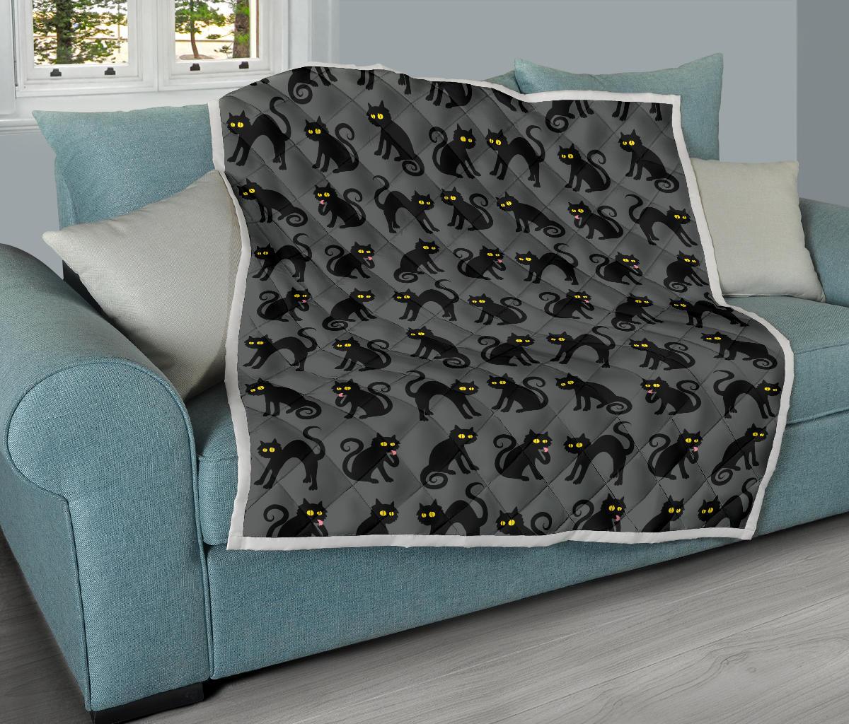 Black Cat Cute Print Pattern Premium Quilt-JTAMIGO.COM
