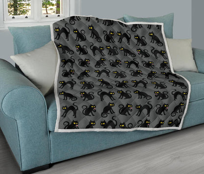 Black Cat Cute Print Pattern Premium Quilt-JTAMIGO.COM