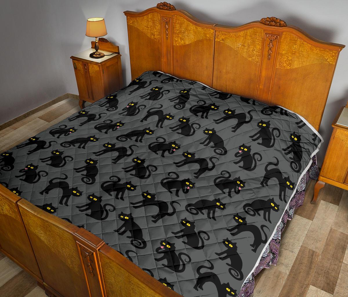 Black Cat Cute Print Pattern Premium Quilt-JTAMIGO.COM
