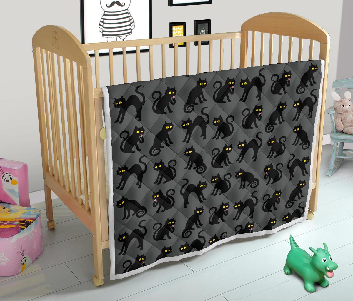 Black Cat Cute Print Pattern Premium Quilt-JTAMIGO.COM