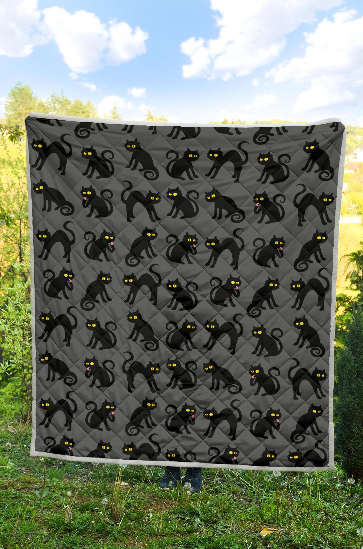 Black Cat Cute Print Pattern Premium Quilt-JTAMIGO.COM