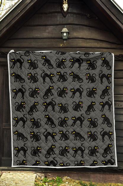 Black Cat Cute Print Pattern Premium Quilt-JTAMIGO.COM