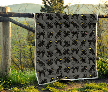 Black Cat Cute Print Pattern Premium Quilt-JTAMIGO.COM