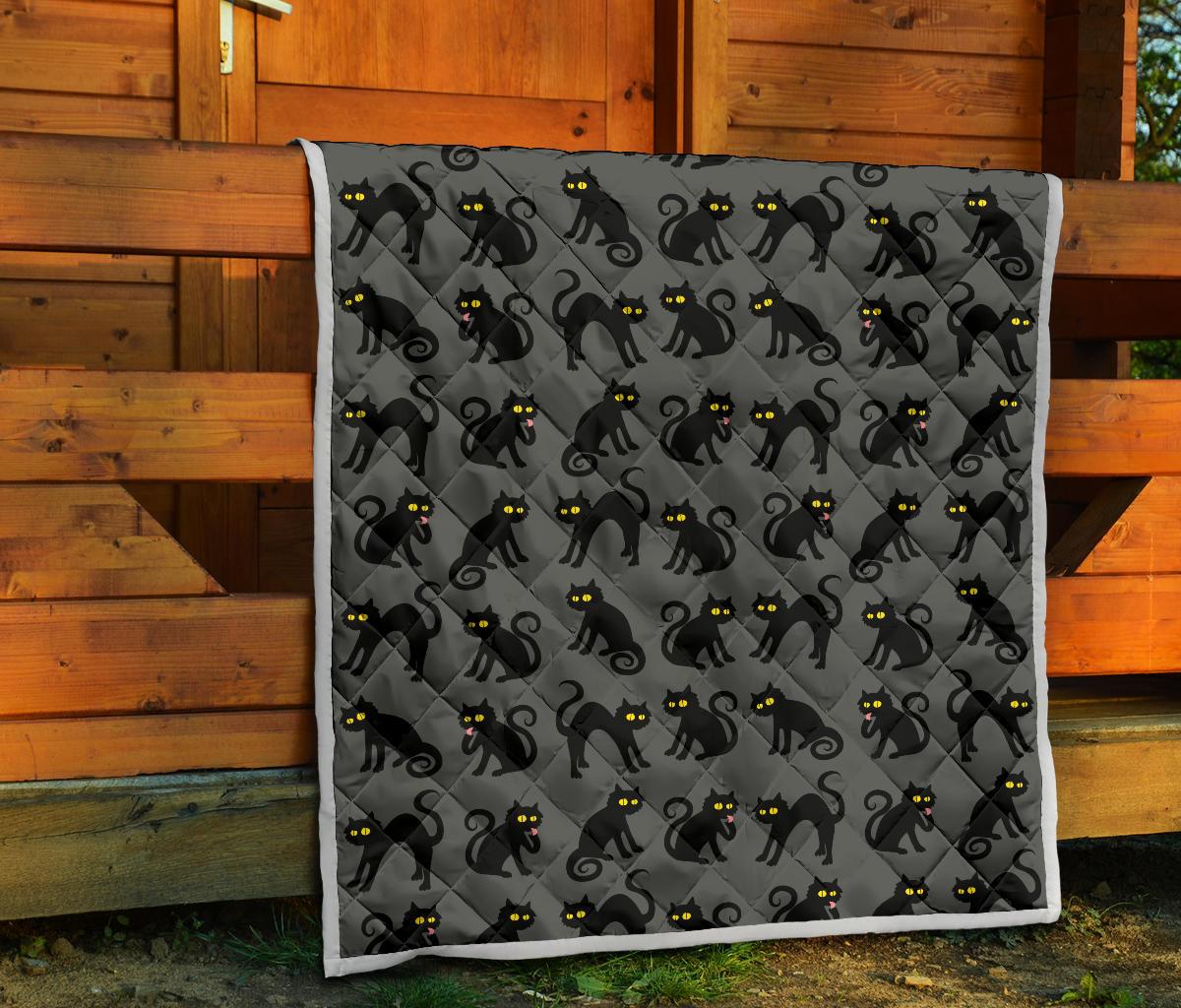 Black Cat Cute Print Pattern Premium Quilt-JTAMIGO.COM