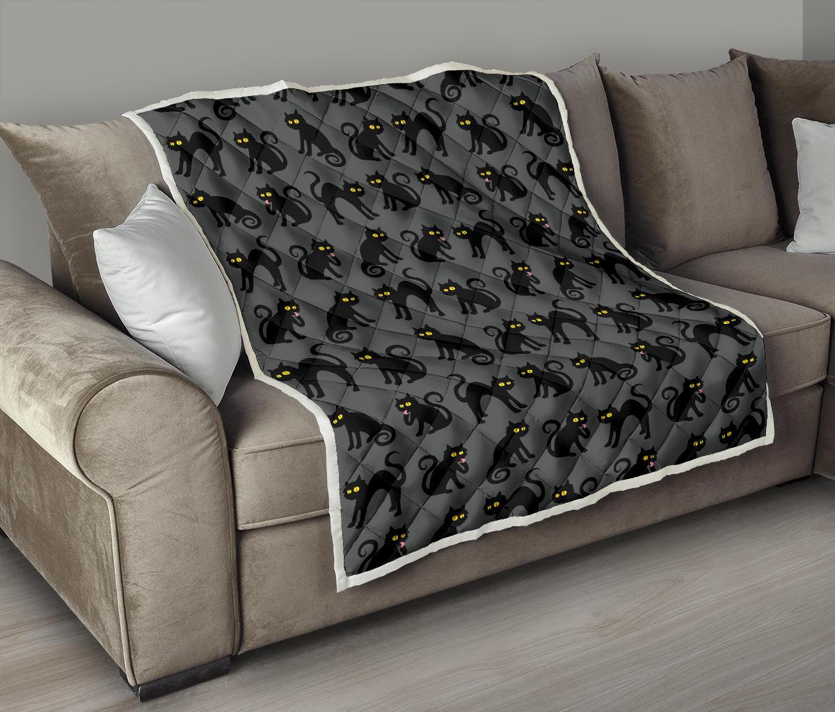 Black Cat Cute Print Pattern Premium Quilt-JTAMIGO.COM