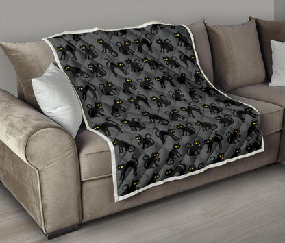 Black Cat Cute Print Pattern Premium Quilt-JTAMIGO.COM