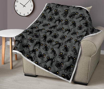 Black Cat Cute Print Pattern Premium Quilt-JTAMIGO.COM