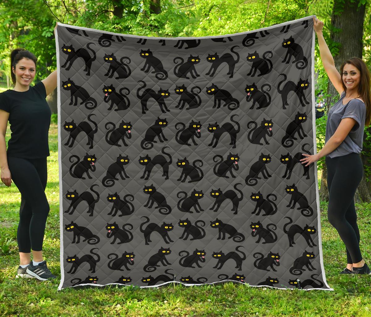 Black Cat Cute Print Pattern Premium Quilt-JTAMIGO.COM