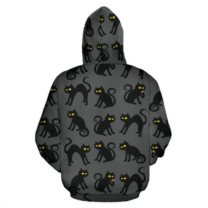 Black Cat Cute Print Pattern Pullover Hoodie