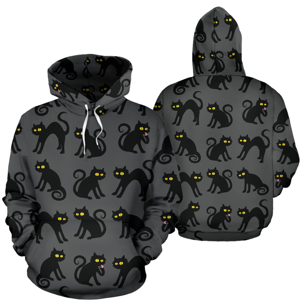Black Cat Cute Print Pattern Pullover Hoodie