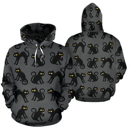 Black Cat Cute Print Pattern Pullover Hoodie
