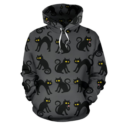Black Cat Cute Print Pattern Pullover Hoodie