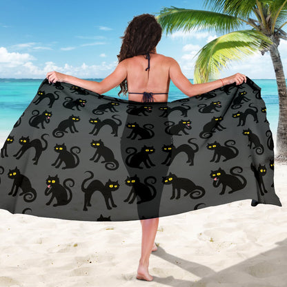 Black Cat Cute Print Pattern Sarong Pareo Wrap