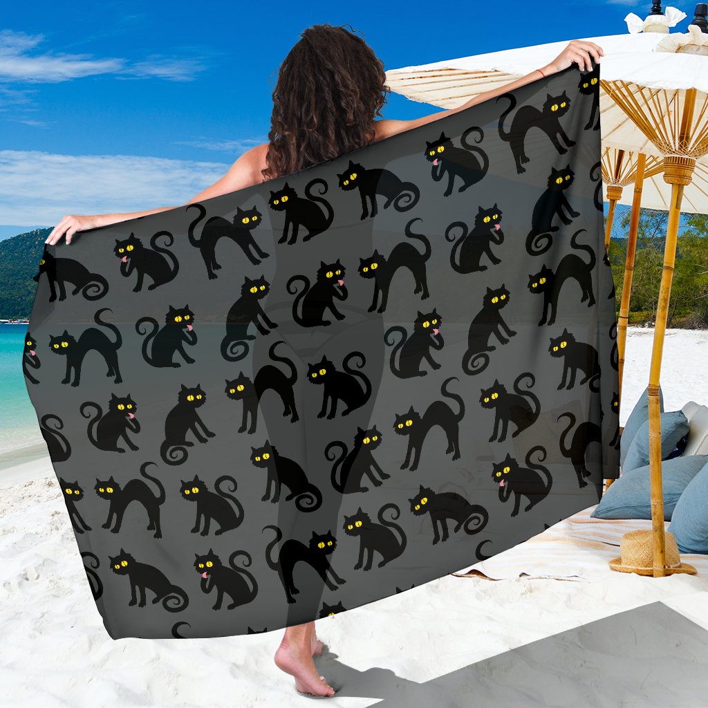 Black Cat Cute Print Pattern Sarong Pareo Wrap
