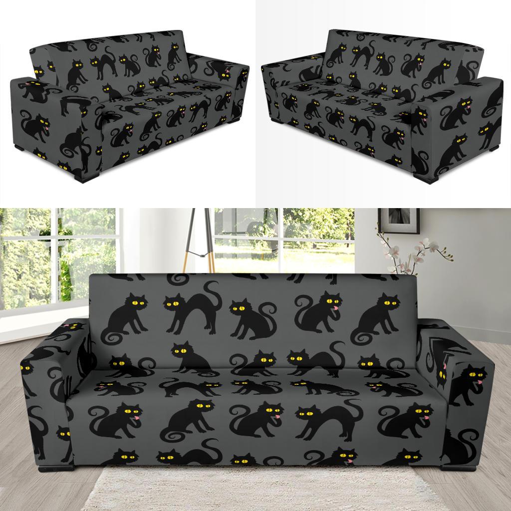 Black Cat Cute Print Pattern Sofa Slipcover-JTAMIGO.COM