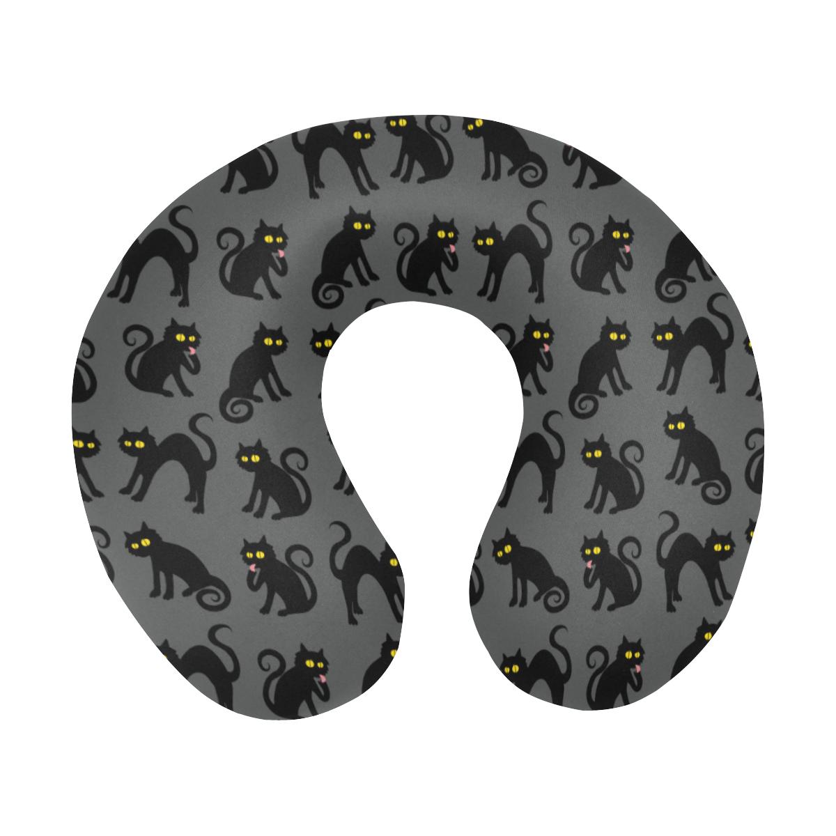 Black Cat Cute Print Pattern U-Shaped Travel Neck Pillow-JTAMIGO.COM