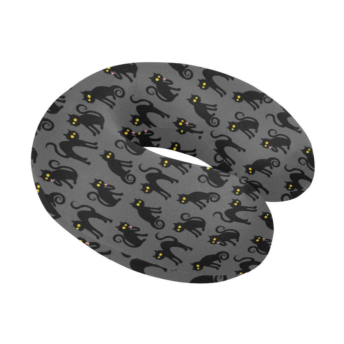 Black Cat Cute Print Pattern U-Shaped Travel Neck Pillow-JTAMIGO.COM