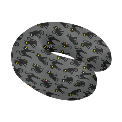 Black Cat Cute Print Pattern U-Shaped Travel Neck Pillow-JTAMIGO.COM