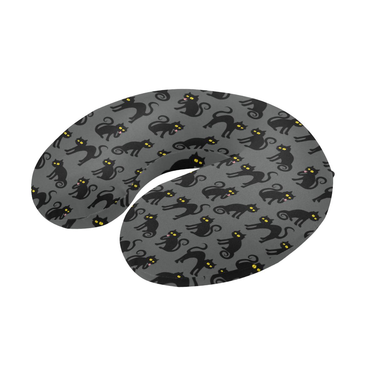Black Cat Cute Print Pattern U-Shaped Travel Neck Pillow-JTAMIGO.COM