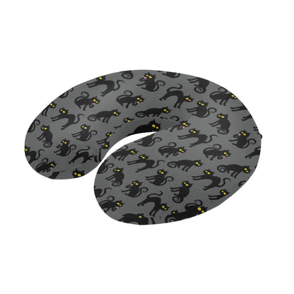 Black Cat Cute Print Pattern U-Shaped Travel Neck Pillow-JTAMIGO.COM
