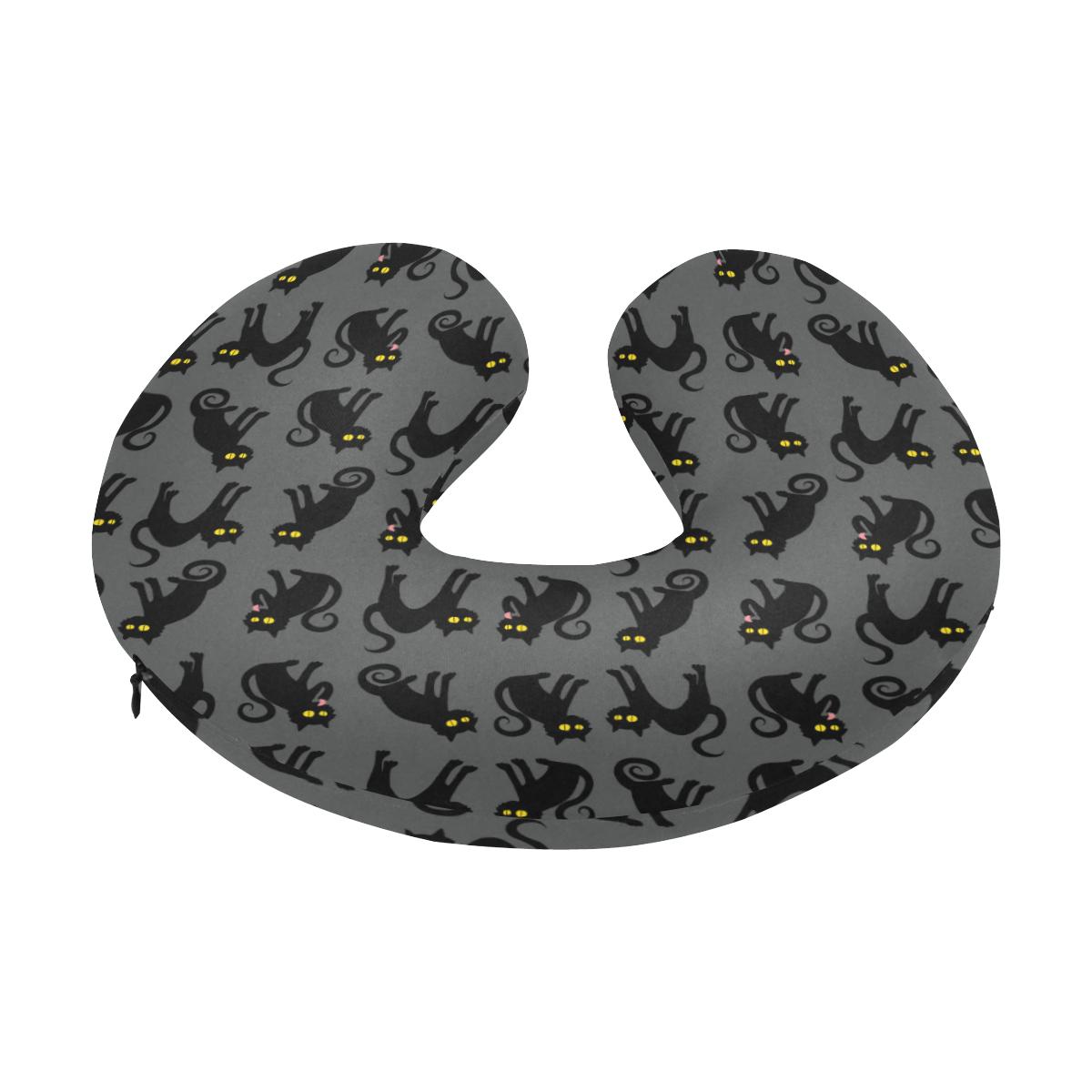 Black Cat Cute Print Pattern U-Shaped Travel Neck Pillow-JTAMIGO.COM