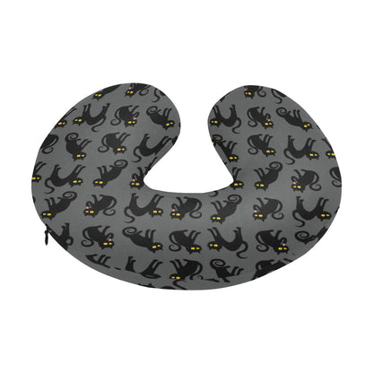 Black Cat Cute Print Pattern U-Shaped Travel Neck Pillow-JTAMIGO.COM