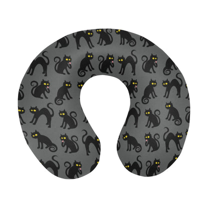 Black Cat Cute Print Pattern U-Shaped Travel Neck Pillow-JTAMIGO.COM