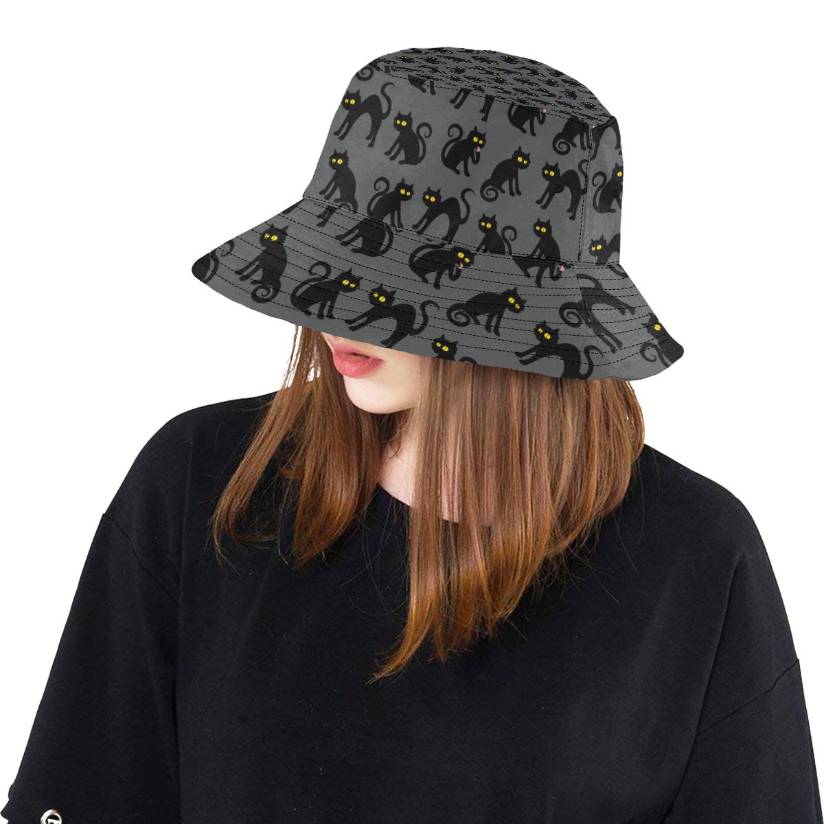 Black Cat Cute Print Pattern Unisex Bucket Hat