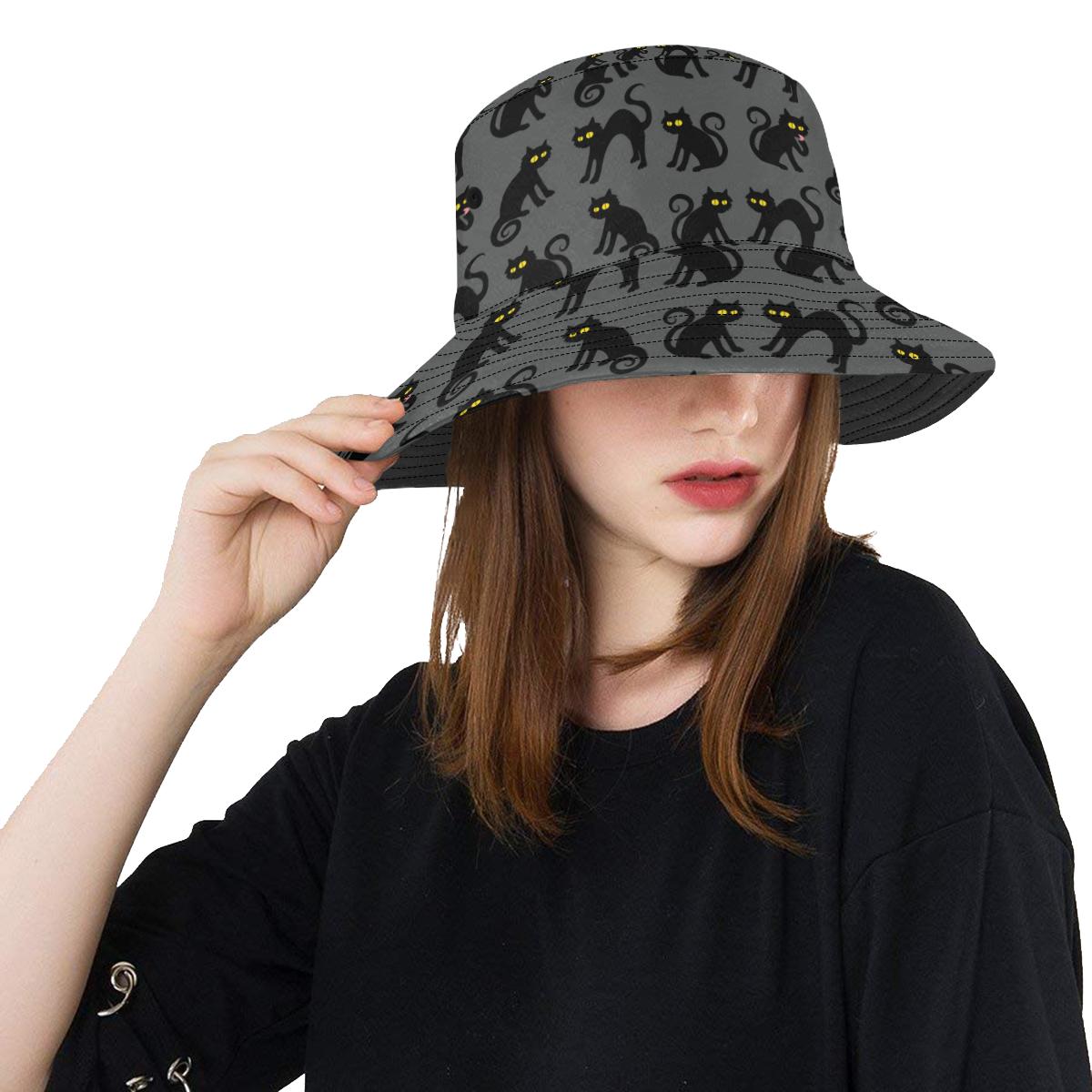 Black Cat Cute Print Pattern Unisex Bucket Hat