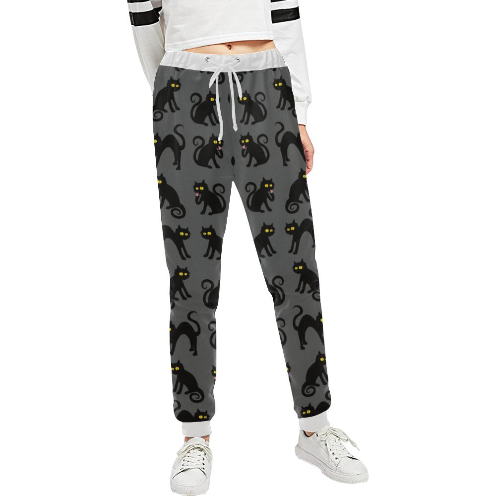 Black Cat Cute Print Pattern Unisex Casual Sweatpants (Model L11)-JTAMIGO.COM